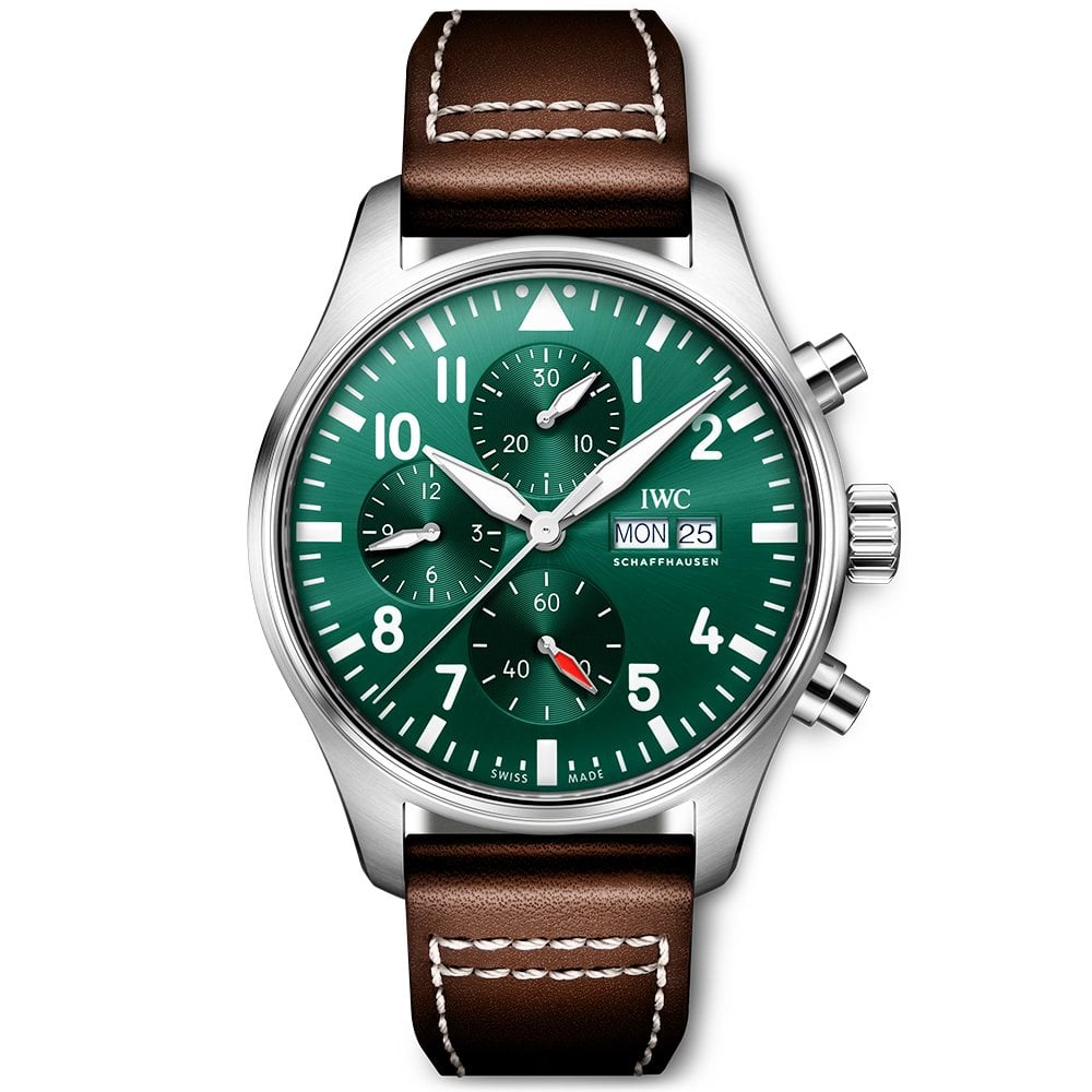 Pilot’s 43mm Green Dial Chronograph Leather Strap Watch