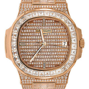 Patek Philippe Nautilus – 40mm Rose Gold Diamond Paved Case – Diamond Paved Dial – Diamond Paved Bracelet – 5719/10R-010