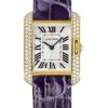 Cartier Tank Anglaise Watch – 30.2 mm Yellow Gold Diamond Case – Silvered Dial – Aubergine Alligator Strap – WT100014