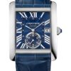 Cartier Tank MC Watch – 34.3 mm Steel Case – Blue Dial – Dark Blue Alligator Strap – WSTA0010