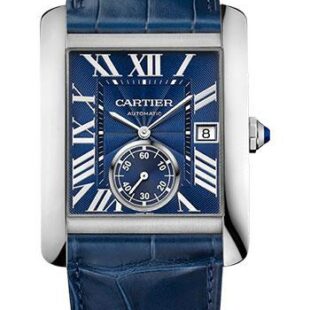 Cartier Tank MC Watch – 34.3 mm Steel Case – Blue Dial – Dark Blue Alligator Strap – WSTA0010