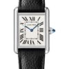 Cartier Tank Must Watch – 33.7 mm x 25.5 mm Steel Case – Silvered Dial – Interchangeable Black Grained Calfskin Strap – WSTA0041